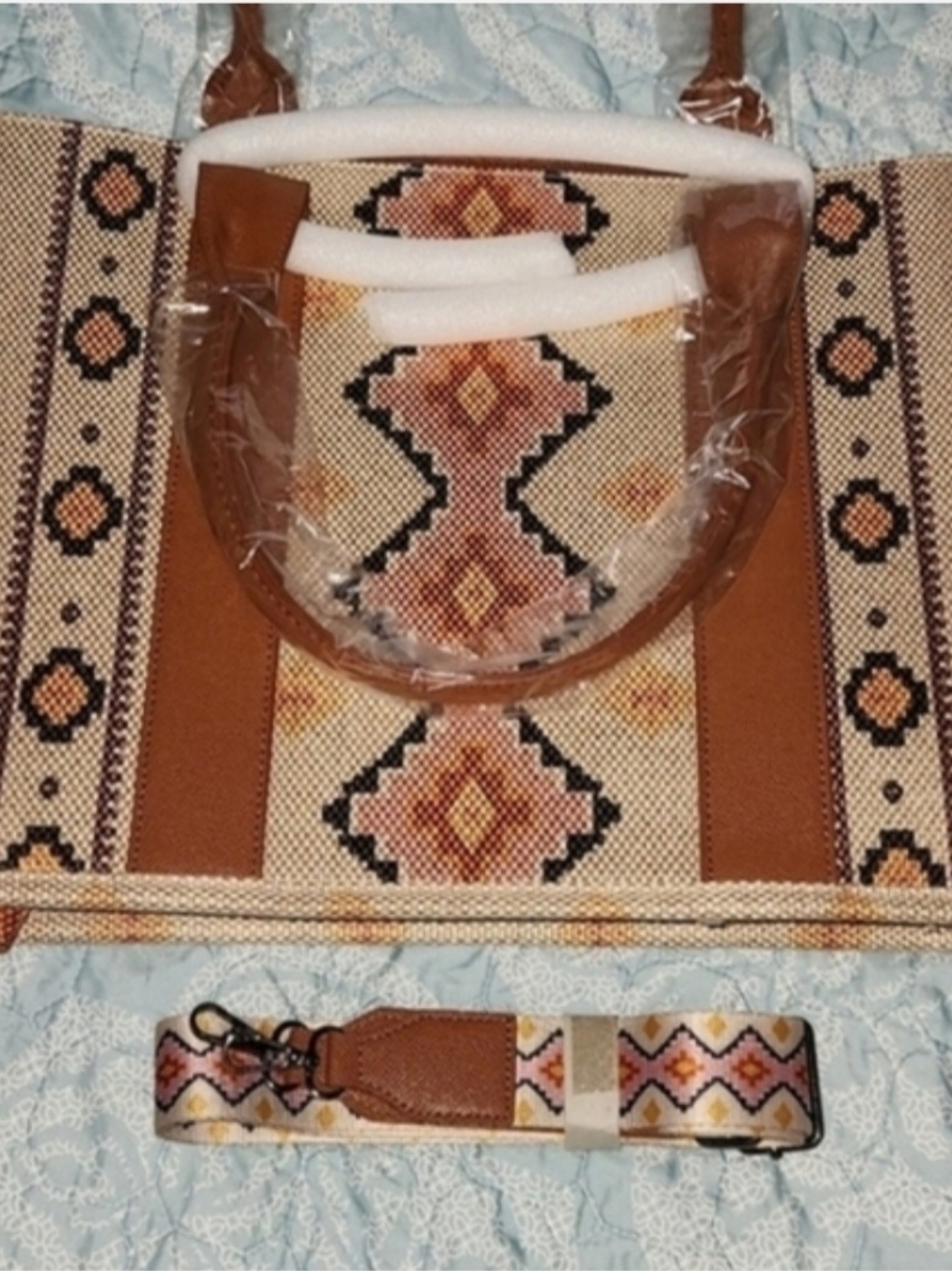 Southwestern Pattern Tote Bag in Brown and Cream